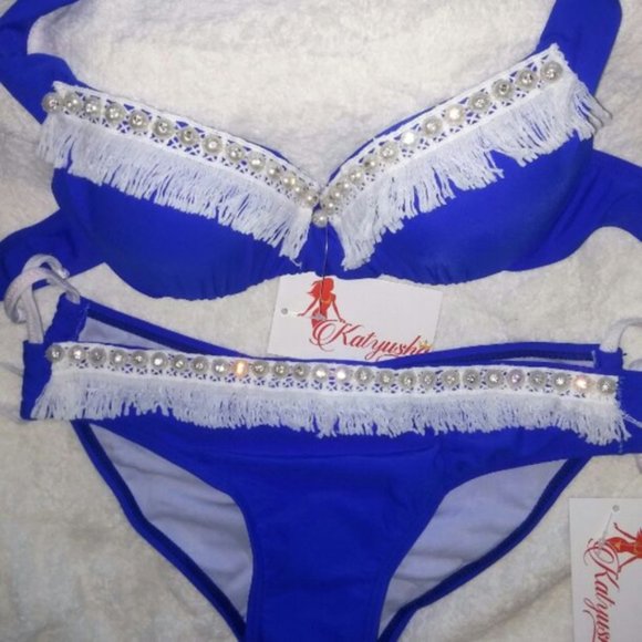 SALE NWT Blue Mermaid Jeweled Scrunch Back Bikini. - Picture 5 of 5
